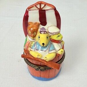 Three Mice In A Tub Porcelain Hand Painted Decorative Figurine Trinket Box